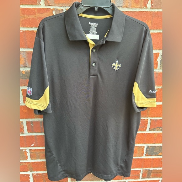 Reebok NFL New Orleans Saints Mens Short Sleeve Medium Polo Shirt Black & Gold - Picture 1 of 6